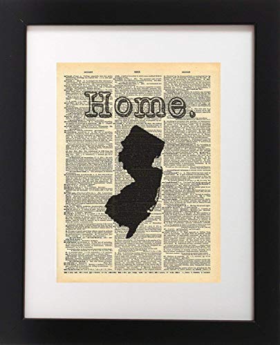 New Jersey State Vintage Map Vintage Dictionary Print 8x10 inch Home Vintage Art Abstract Prints Wall Art for Home Decor Wall Decorations For Living Room Bedroom Office Ready-to-Frame