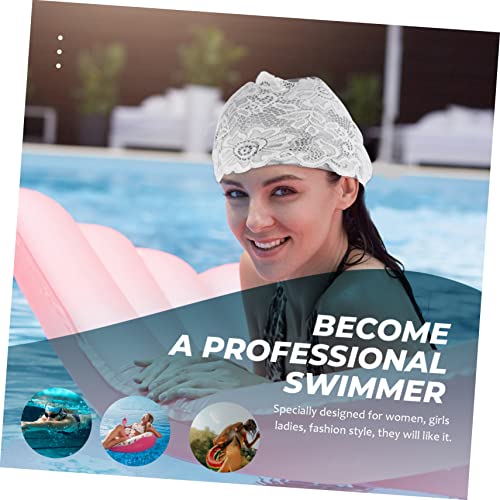 Kesyoo 1Pc Ladies Lace Swimming Cap Girls Swimming Hat -Swimming Hat Lace Swim Hat Women Bath Swimming Hats Adult Swimming Caps Fashion Lace Caps Girl Swimming Cap Pu Shower Cap Miss Grey #TOP4