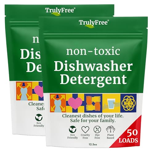 Comparison: Best Natural Dishwasher Detergent For Hard Water 8 Truly Free Dishwasher Detergent Powder | Natural Dish Detergent, Dishwasher Soap | Plastic Free, Plant-Based, Clean, Heavy Duty Hard Water Stain & Grease Remover | Fragrance Free | 12.5 oz (Pack of 2)