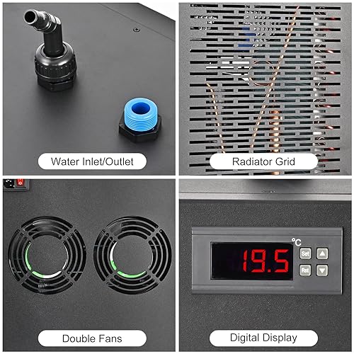 79 Gal Aquarium Chiller 1/3 Hp Water Chiller Hydroponics Cooler 320 L Fish Tank Cooling System with Quiet Pump and 3 M Pipe For Hydroponics Freshwater Saltwater Fish Coral Shrimp Jellyfish 110V