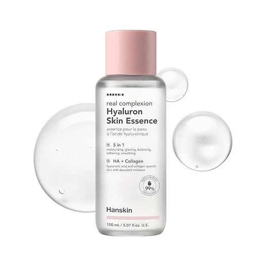 Hanskin Real Complexion Hyaluron Skin Essence - Hyaluronic Acid, Moisturizing, Glowing, Soft & Fragrance-Free [5.07 fl. oz. (150 ml)]