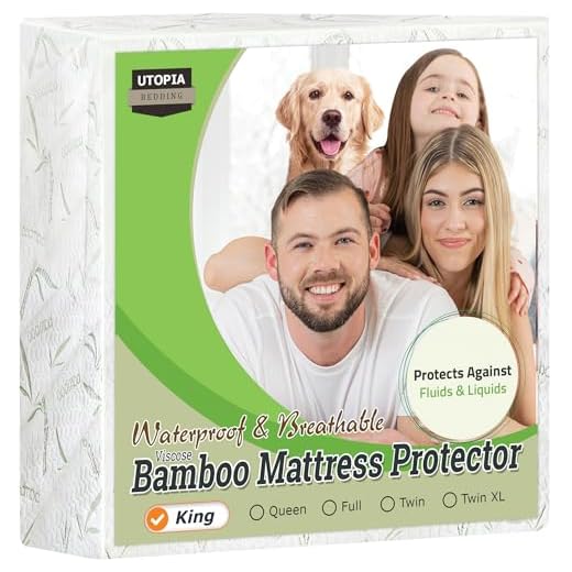 Utopia Bedding Bamboo Mattress Protector – Breathable and Waterproof Mattress Cover - Smooth Grip - Fits 17 Inches Deep - Easy Care (King)