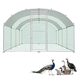 LZQ Enclos pour poulailler, 3 x 8 m, en métal galvanisé, avec toit, résistant à l'hiver et aux intempéries, pour lapins, canards, extérieur, pour petits animaux