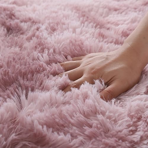 Wegital Fluffy Area Rug Living Room Bedroom Rug Kids Room Carpet Plush Large Rug Room Decorative Tie-Dye Rugs 80x160cm Dark pink - Image 3