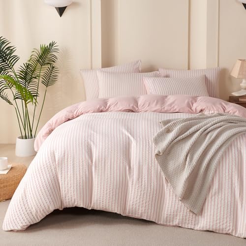 BUPIRD Pink Comforter Set Queen Size Striped 100% Soft...