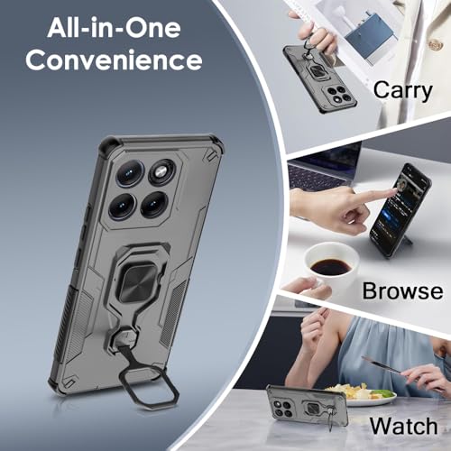 Image of TheGiftKart Tough Armor Bumper Back Case Cover for Motorola Moto Edge 70 Fusion 5G | Ring Holder & Kickstand in-Built | 360 Degree Protection Back Case Cover for Moto Edge 70 Fusion (PC & TPU, Black)