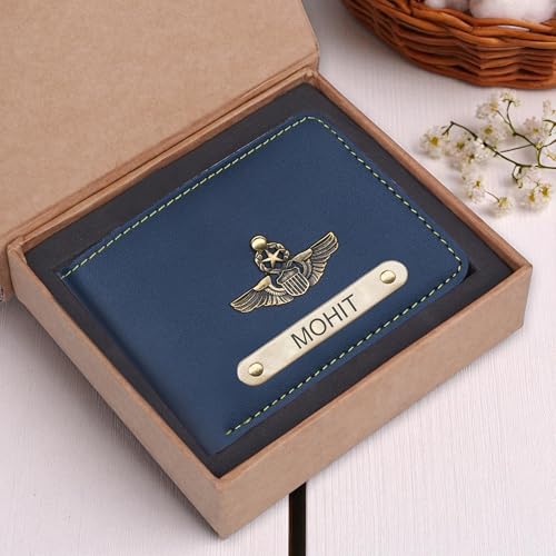 Image of The Wallet Store Personalized Leather Wallet | with Name and Charms | Best Gift for Husband, Boyfriend, Brother | for Anniversary, Birthday, Etc. (Blue)