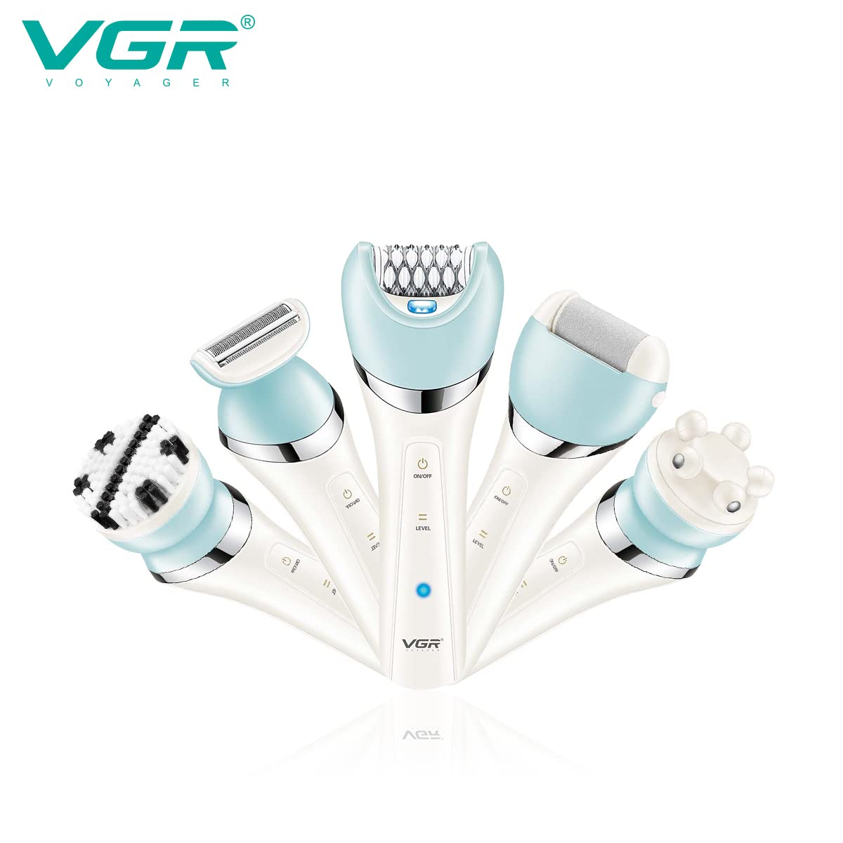 VGR V-703 Professional 5-in-1 Women Grooming Kit Shaver for Face, Legs, Underarms & Bikini area, Eyebrow trimmer, Ear & Nose Trimmer Facial Massager & Body Massager IPX 4 Fully washable VGR V-703 Professional 5-in-1 Women Grooming Kit Shaver for Face, Legs, Underarms & Bikini area, Eyebrow trimmer, Ear & Nose Trimmer Facial Massager & Body Massager IPX 4 Fully washable