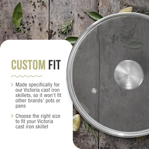 Image of 7.5-Inch Glass Lid for Victoria Round 8-Inch Cast Iron Skillet or Pan, Custom Made for Only Victoria Brand, Internal Diameter 7.5-Inch, External Diameter 8 Inch