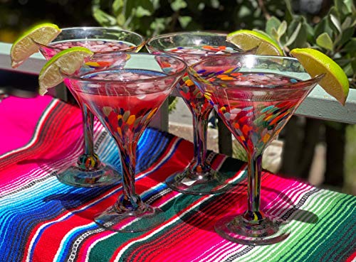 Dos Sueños Mexican Hand Blown Glass – Set Of 4 Hand Blown Modern Margarita Glasses - Confetti Carmen (12 Oz) #TOP3