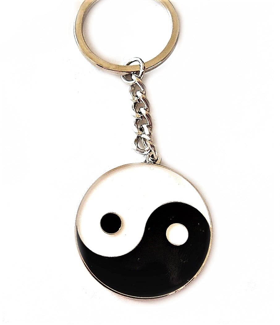 Gift Boxed Ying and Yang Chrome Metal Keyring Ying Yang diameter 30mm
