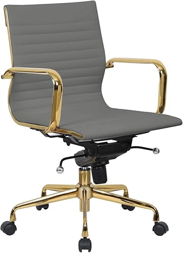 Miniatura 1 de LeisureMod Harris - Silla de oficina moderna ajustable y giratoria ejecutiva de cuero sintético, color dorado (gris)