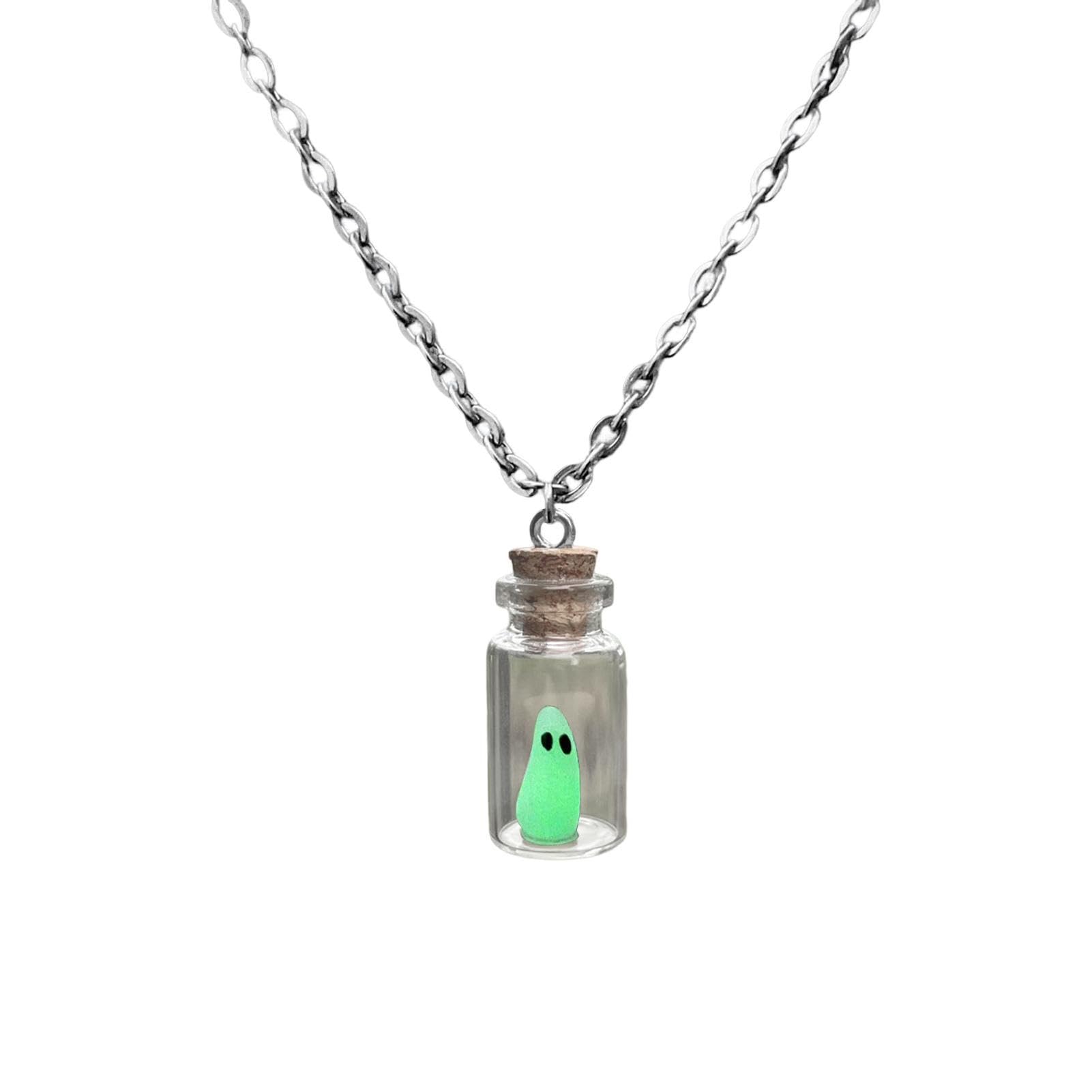 Collana Fantasma Che Si Illumina Al Buio – Set Con Orecchini – Gioielli Halloween Spaventosi Per Donne E Uomini – Ciondolo A Tema Horror - 3