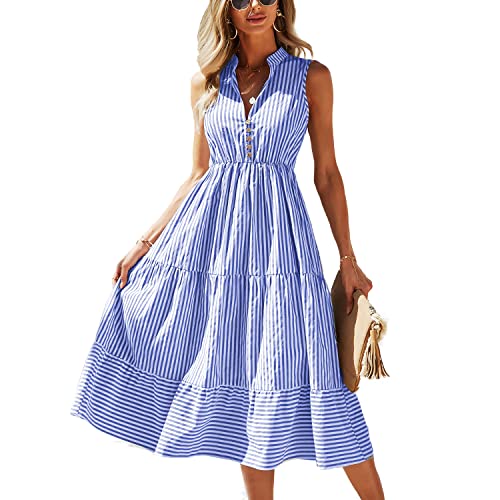 BROVAVE Womens 2025 Summer Sleeveless Shirt Dress Collar
