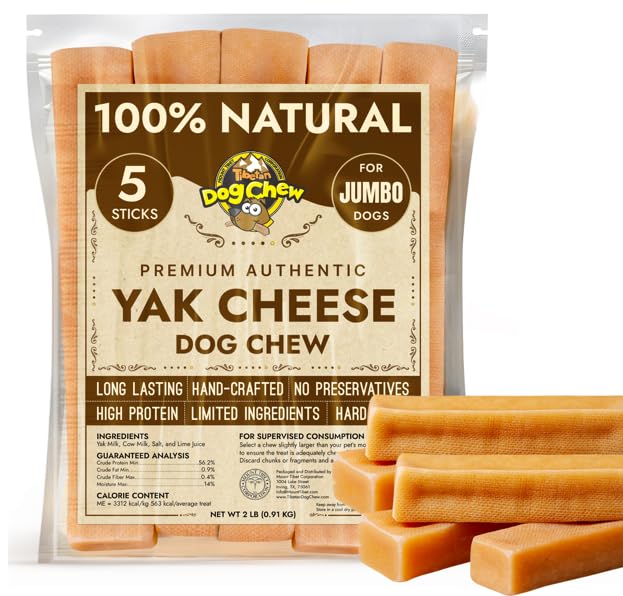 Tibetan Dog Chew Yak Cheese Sticks - Natural, Handmade Treats for Jumbo Dogs, Long-Lasting Entertainment, Perfect for Aggressive Chewers, Rawhide-Free, Grain-Free, Gluten-Free, 2 lb Bulk Jumbo