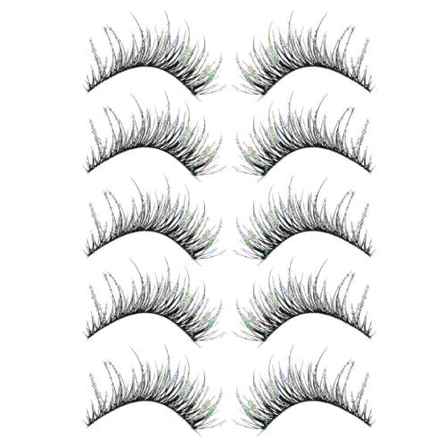 Image of MAYCREATE 5 Pairs Sparkling Fairy False Eyelashes Wispy Eye Lashes for Women, 13mm Spiky Volume Lash Clusters Subtle Shimmer Soft Fibers Eyelash for Beginners And Makeup Enthusiasts