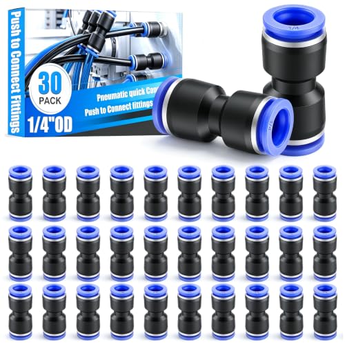Image of mxuteuk 30PCS 1 /4 inch OD Push to Connect Fittings,1 /4 inch OD Air Line Fittings,Quick Connect Air Hose Fittings for 1 /4 inch Tube