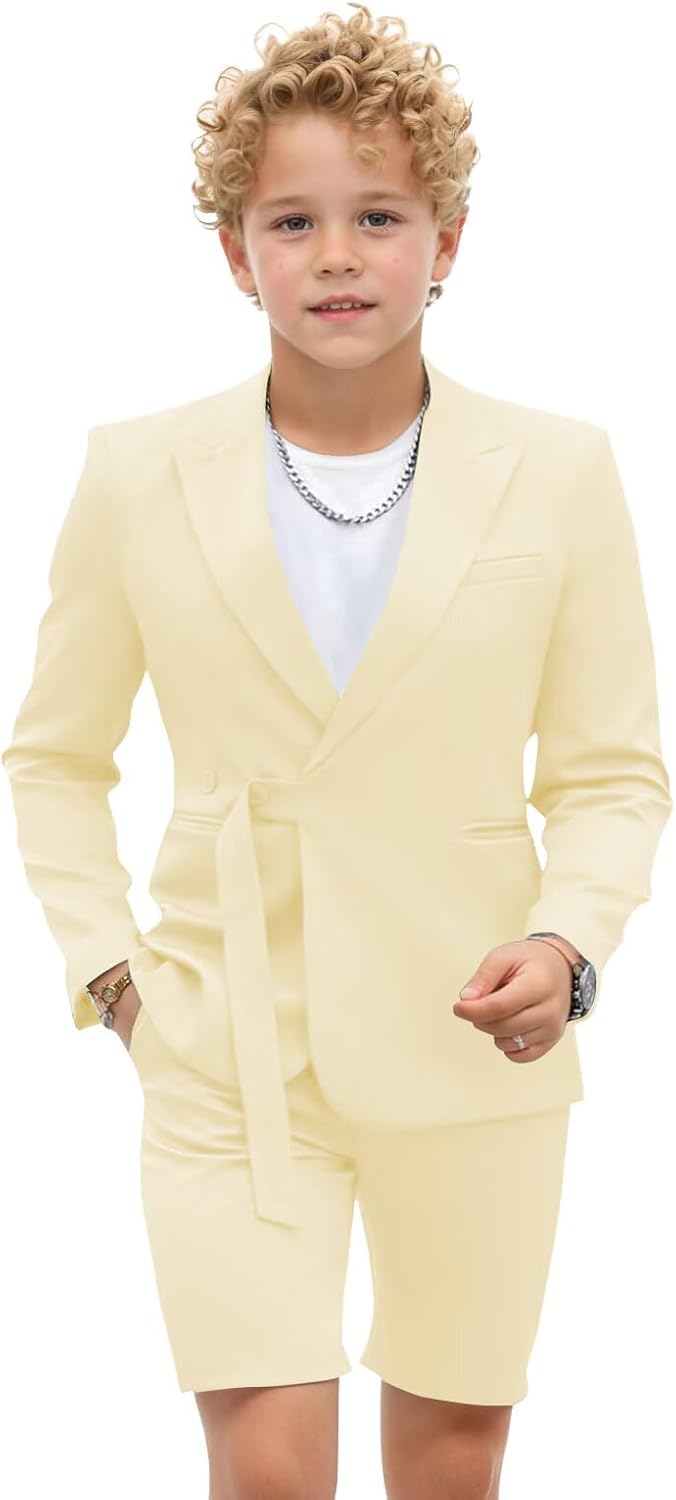Boys Suits 2 Piece Slim Fit Summer Suit Two Buttons Peak Lapel Casual Tuxedo Toddler Dress Outfit for Beach Wedding