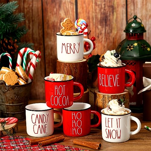 6 Pcs Christmas Mini Coffee Mugs Hot Cocoa Let It Snow Mini Coffee Cups for Tiered Tray Decor Red White Xmas Coffee Bar Decor for Winter Christmas Table Centerpieces Housewarming Gift