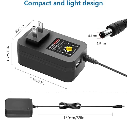 Miniatura 3 de SHNITPWR 30W Fuente de alimentación universal 3V 4.5V 5V 6V 7.5V 9V 12V Adaptador variable ajustable AC/DC con puerto USB de 5V 2.1A, convertidor