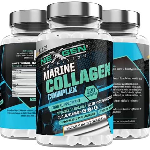 Marine Collagen Capsules - 2500mg Pure Marine Collagen Supplement - 120 Collagen Capsules - Type 1 Hydrolysed Marine Collagen Peptides with Hyaluronic Acid, CoQ10, Vitamin C, E, B2 & Zinc - UK Made Cover