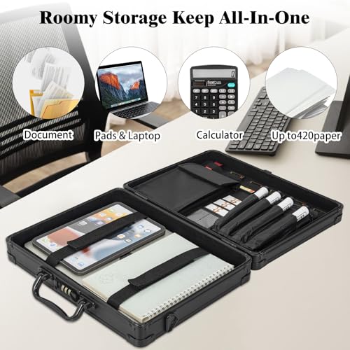 Image of Aluminum Briefcase, Key Lock Clipboard Storage Box, Lockable Storage Case with Foot pad and Corner Protectors, 13x 10x 2.8 inch