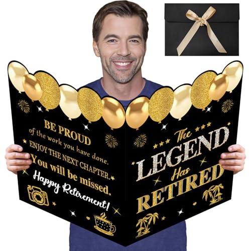 Uiorgui Retirement Card for Man Woman Black Gold Large Retirement Card for Signing Jumbo The Legend Has Retired Guest Book Greeting Card with Envelope Retired Decorations Gift