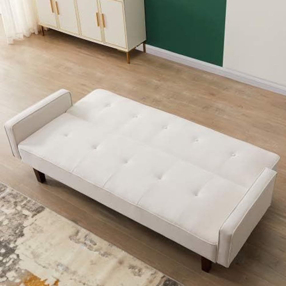 Shally Dogan Divano Letto 3 Posti con Apertura Veloce Sistema Clic Clac, Design Nordico, Divanetto Rivestimento in Lino Premium, Seduta Ampia e Imbottita ad Alta Densità e Piedini in Legno (Bianco)