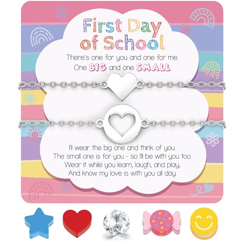 Kindergarten Bracelet Mommy And Me, First Day Of School Bracelet With Charms For Girl, Daughter, Back To School Gift For Pre K, 1st, 2nd, 3rd Grade, Mama And Mini First Day Of Kindergarten Gifts