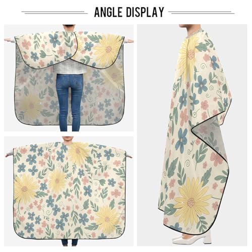 Capa para corte de cabello profesional impermeable con patrón floral amarillo y cierre ajustable con broches para barbería y estilismo miniatura 5