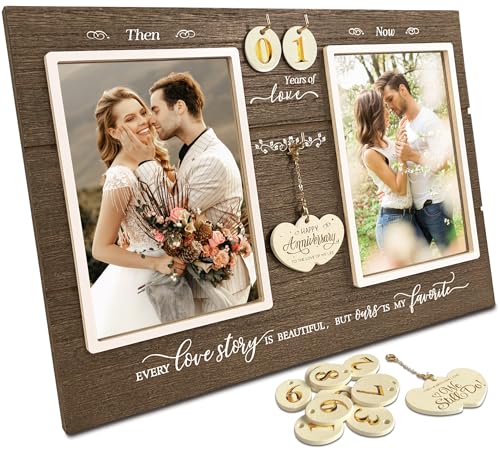 A'arkaJ Then & Now Anniversary Picture Frame, 1-99 Years Double Picture Frame for Two 4x6 Photos,...