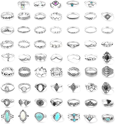 MILACOLATO 61Piezas Set Anillos Góticos para Mujer Boho Vintage Anillos de Nudillo Anillo de Dedo Midi Apilable Conjunto Retro Bohemio Vintage Punk Gótica Joyería