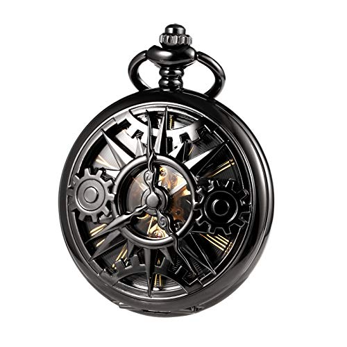 Reloj de bolsillo analógico TREEWETO esqueleto con cadena larga para regalo de boda o comunión