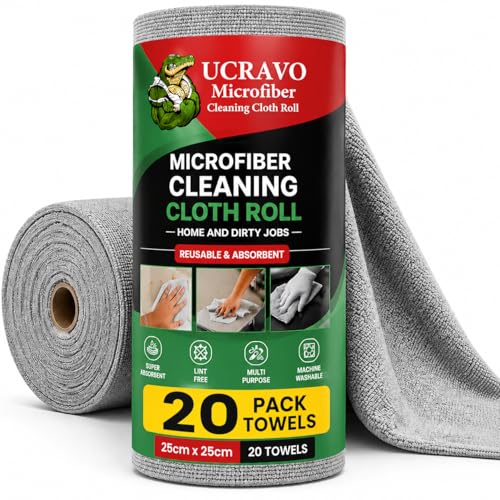 Image of UCRAVO Reusable Kitchen Towel Roll microfiber cleaning cloth - 2000 Times Washable | Soft & Highly Absorbent| Alternative to Dishcloth Kitchen Tissue Paper Roll | 20 Sheets for Home Glass Cleaning