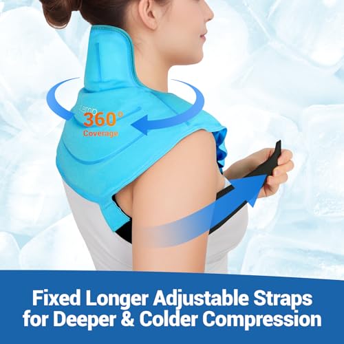 Image of Comfytemp Ice Pack for Neck Shoulders Pain Relief, Reusable Gel Shoulder Ice Pack Wrap, Cold Compression Therapy for Upper Back, Cervical Injuries, Rotator Cuff, Recovery Items (Small, Bright Blue)