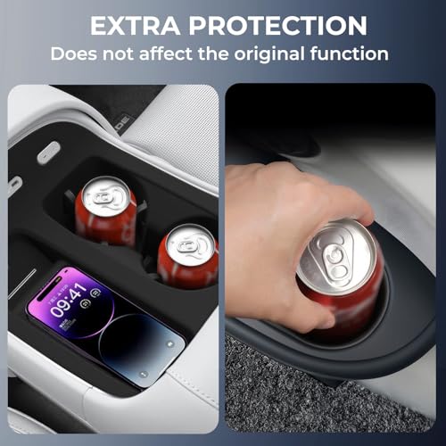 Image of 1st & 2nd Row Cup Holder Insert & Wireless Charging Protective Mat for Hyundai Palisade 2026, Center Console Interior Accessories Cup Holder & Wireless Charger Cover Pad for 2026 Palisade,Black
