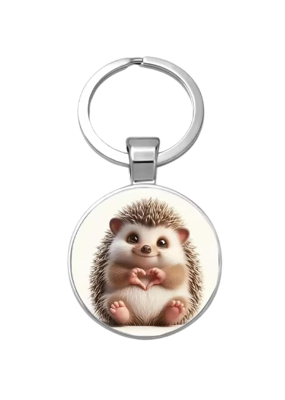 CMJ™ Cute Hedgehog Keyring Glass Dome Animal Keychain Design 1 UK Seller