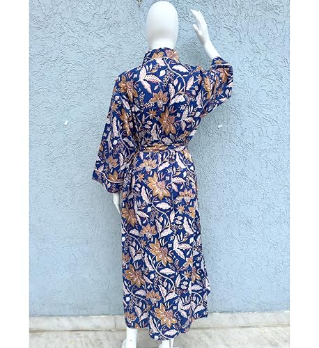 Image of Hand block print Cotton Kimono bikini cover up,Indian Hand block print Cotton Bath Robe,Swim Wear,Nighrwere Dressing Gown