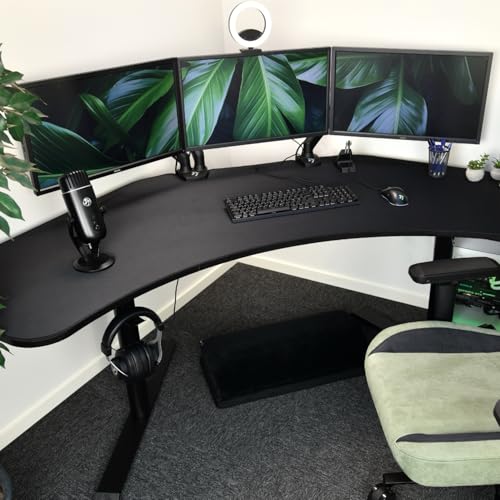 Image of Arozzi Arena Angelo L Shaped GamingDesk, PC GamingDesk L Shape, Height Adjustable L Shaped Standing Desk for Home Office, with Full Coverage Mouse Pad (Pure Black)
