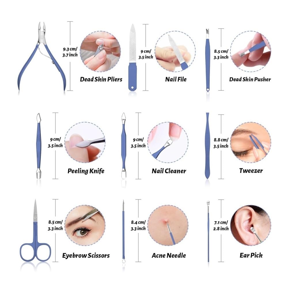 Set de manicura y pedicura de 12 piezas para mujeres y hombres, kit de cuidado de uñas de cuero con herramientas profesionales para pies, cortaúñas para los dedos de los pies y cortaúñas para las