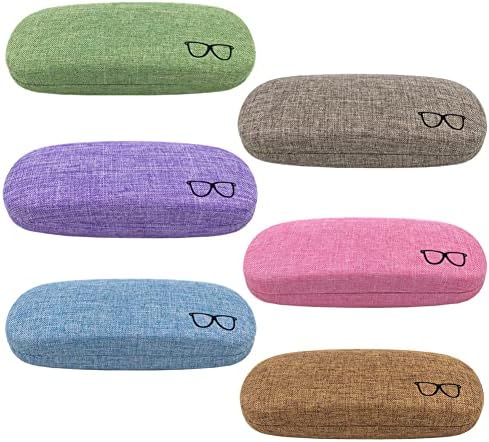 CHZZMS 6 Pack Hard Shell Eyeglasses Case Protector Linen Fabrics Glasses Case for Men Women