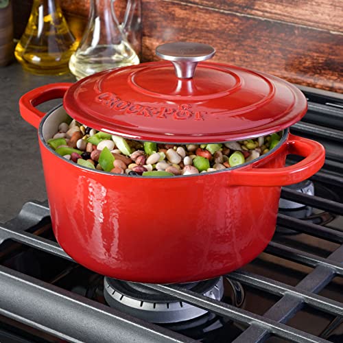 Image of Crock-Pot Artisan 3-Quart Round Enameled Cast Iron Dutch Oven - Gradient Red, Durable Heavy-Duty Cookware for Slow Cooking, Roasting, Baking with Lid (Pack of 2)