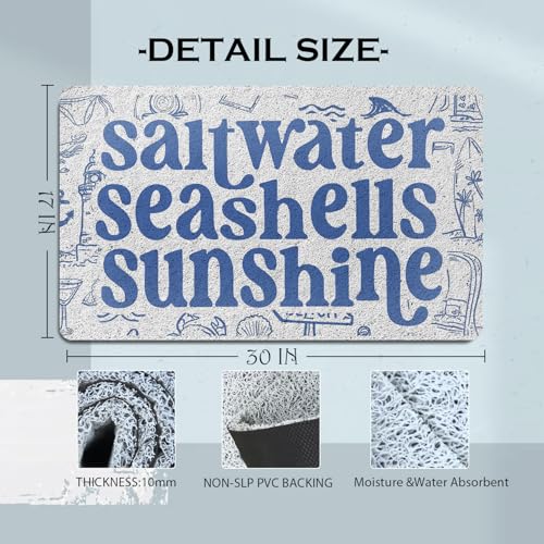 Evcprz Beach Door Mat, Saltwater Seashells Sunshine Welcome Mats for Front Door, Coastal Nautical Beachy Doormat for Porch Outdoor Indoor Entrance, Ocean Bath Rug for Bathroom, 17x30 Inch - Image 3