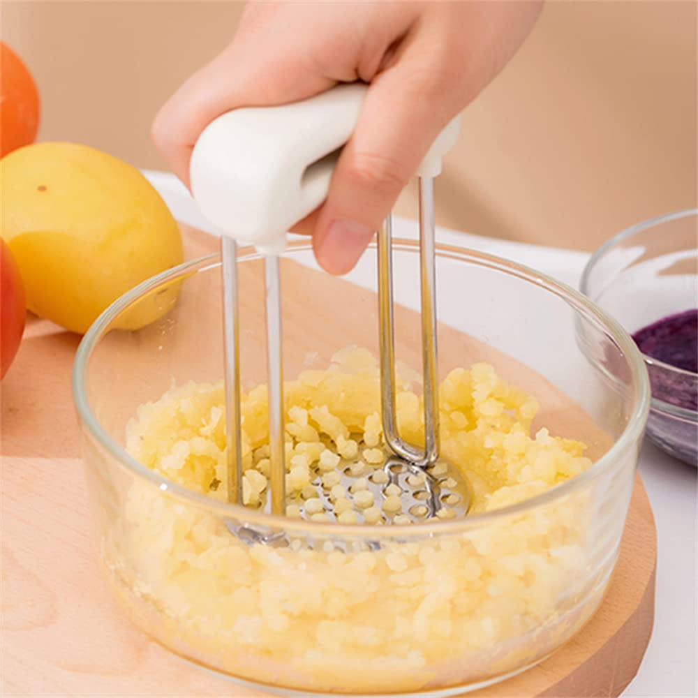 Potato Masher, Potato Reicer en acier inoxydable avec poignée en matériau PP, ustensile de masher alimentaire, masher à la main, masher végétatable, nettoyage à vaisselle (WHITE)
