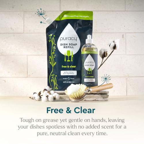Puracy Natural Dish Soap Packs- Unscented Skin-Softening Plant-Based Dishwashing Soap, Non-Toxic Dish Soap, Fragance Free Organic Liquid Dishwashing Detergent Soap (Unscented, 16 fl oz, 3 Pack) - Thumbnail 4