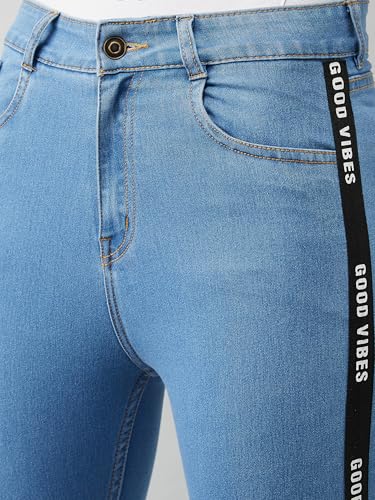 Image of Miss Chase Women's Skinny High Rise Cropped Fringed Hemline Detailing Stretchable Denim Jeans