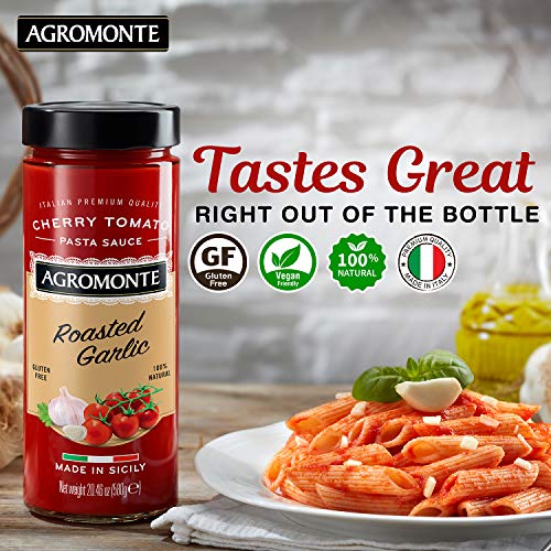 Agromonte Authentic Italian Cherry Tomato Pasta Sauce (Roasted Garlic)- Taste Of Italy Gourmet Foodie And Chef Gift - Certified Kosher, Gluten-Free, All Natural 20.46Oz (2 Pack) #TOP4