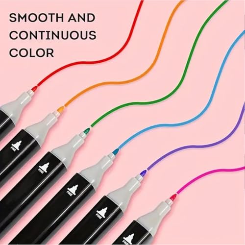 Image of EMNDR 24 Colors Dual Tip Art Markers Set, Permanent Alcohol Based Sketch Pens with Fast Drying Ink for Drawing & Illustration, Includes Carrying Case, 24 Pcs