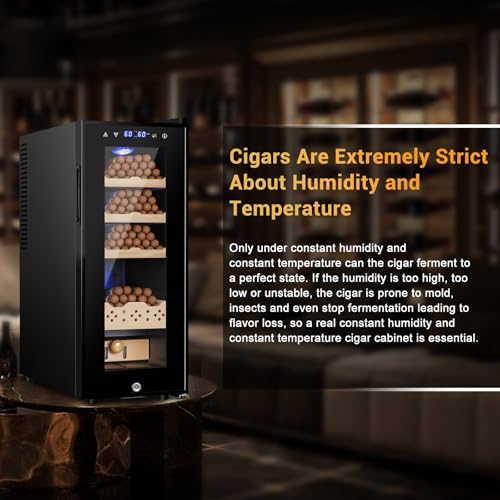 Image of 35L Electric Humidor Cabinet-200~250 Count Large Capacity Electric Humidor| Thermostatic Cooling with Spanish Cedar Wood Shelves, Digital LED Screen & Safety Lock |Gift for Men