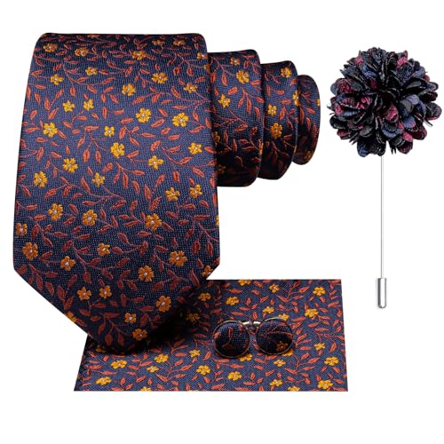 Image of Hi-Tie Men's Tie Lapel Pin Set Pocket Square Cufflinks Formal Woven Silk Tie Sets Wedding Party